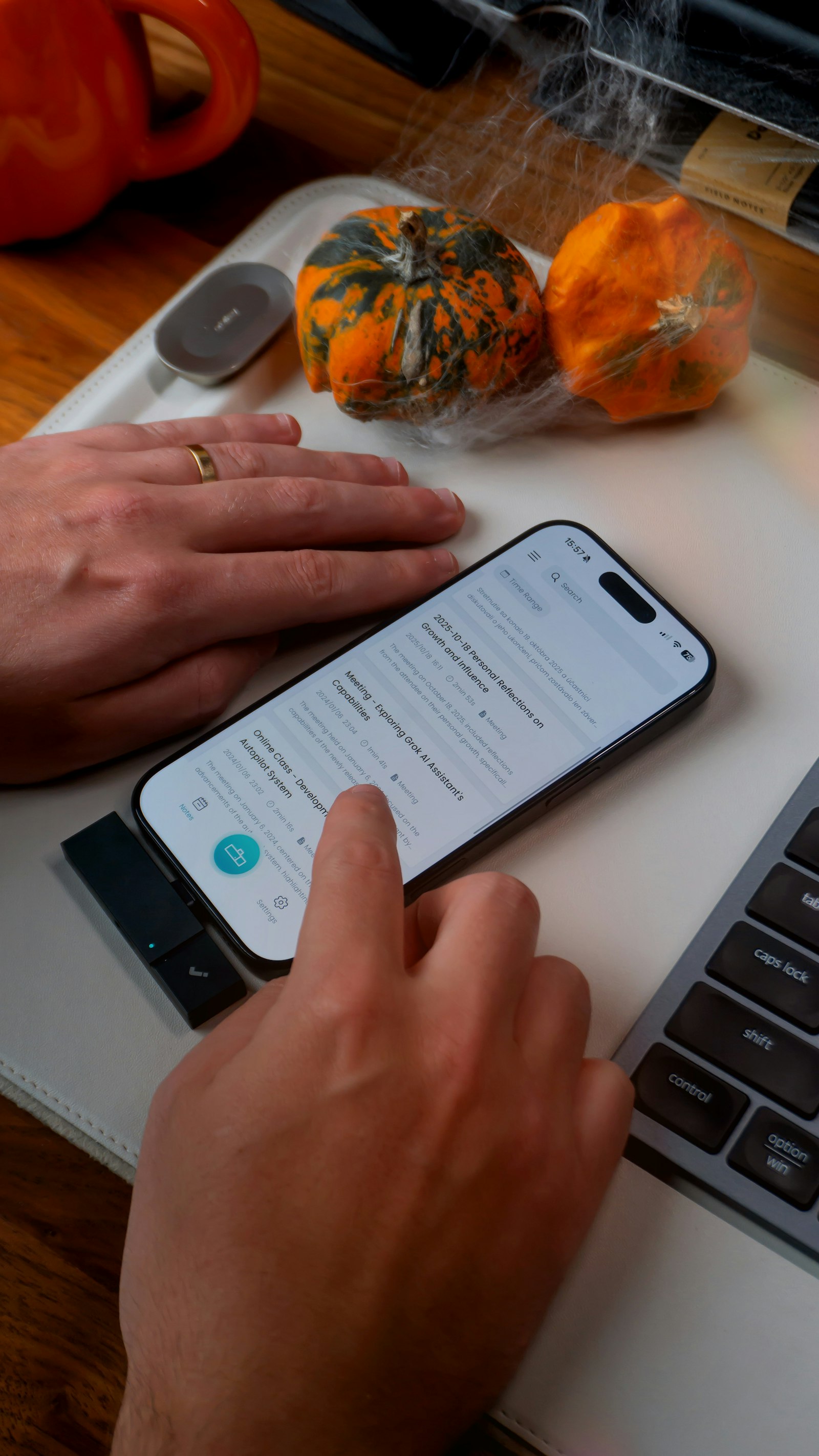 Hands typing a message on a smartphone